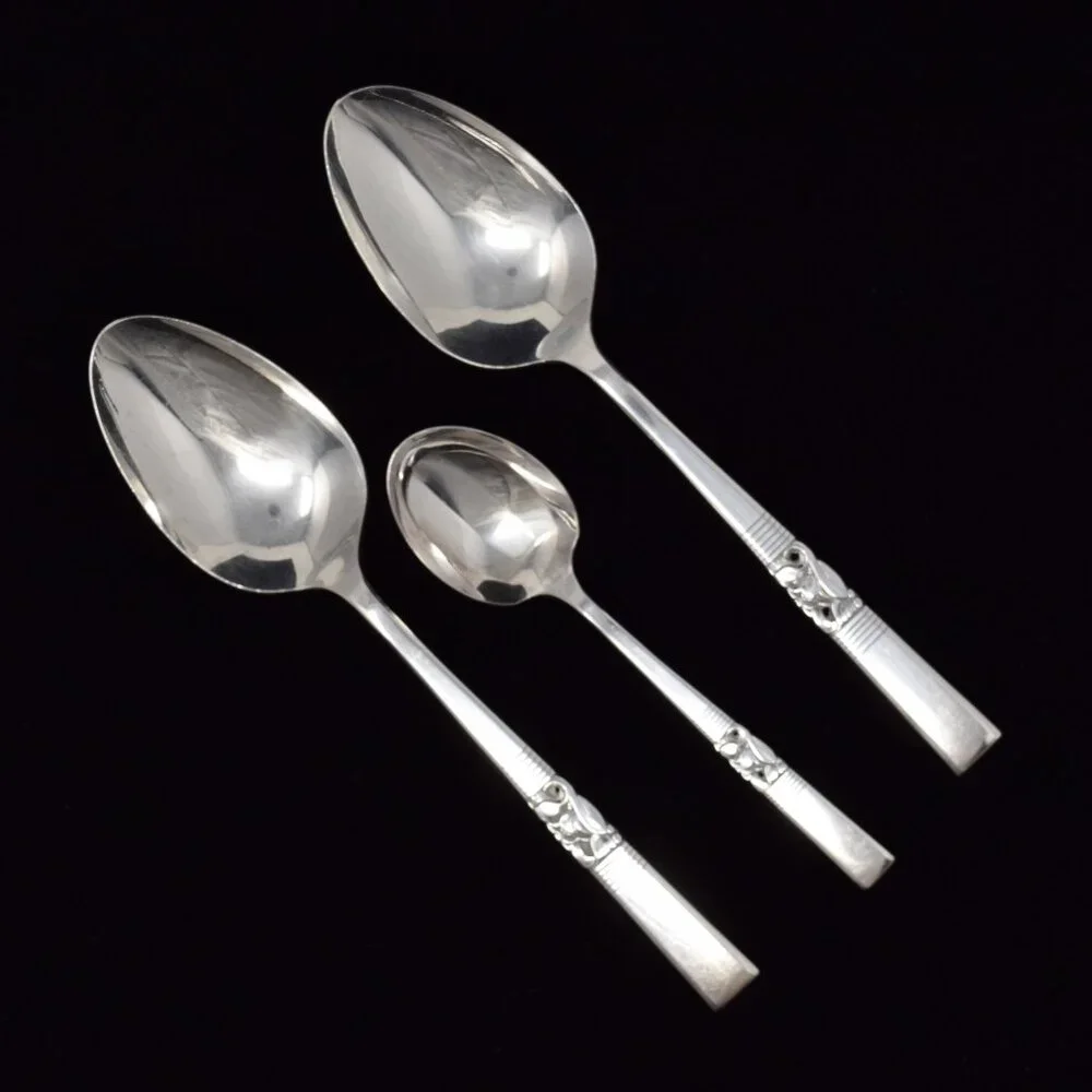 Oneida Community Morning Star 2 Solid Serving Spoons & 1 Sugar Spoon Silverplate
